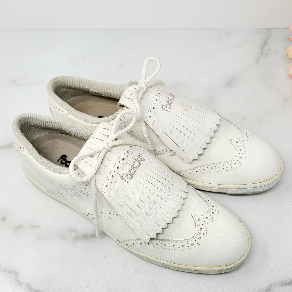 FOOTJOY GOLF SHOE 8.5 NARROW WHITE LEATHER KILTIE WINGTIP